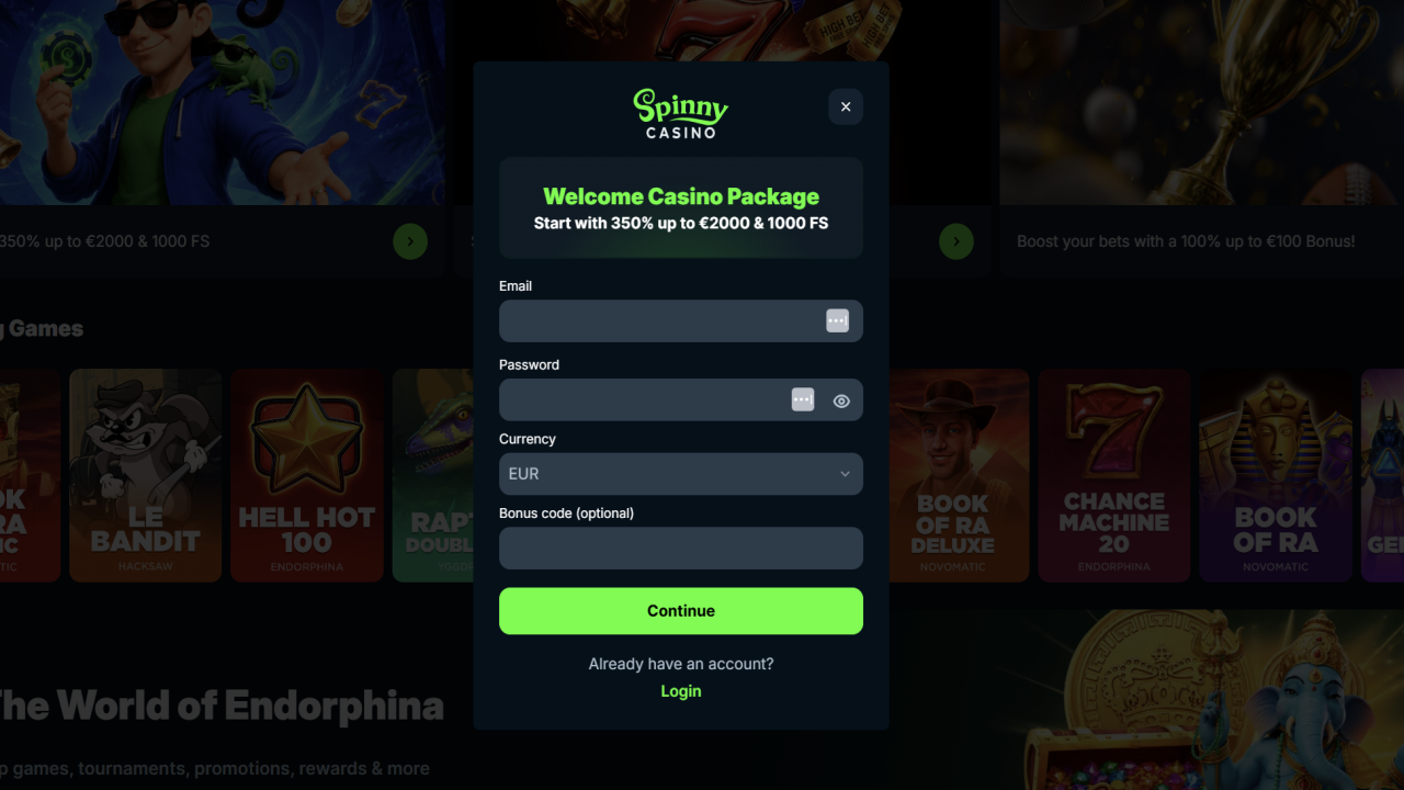 Spinny Casino Registration